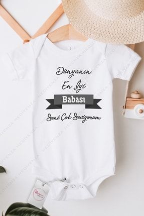 Unisex Bebek Beyaz Dünyanın En Iyi Babası Seni Çok Seviyorum Baskılı Body Zıbın Hediyenzabbg003