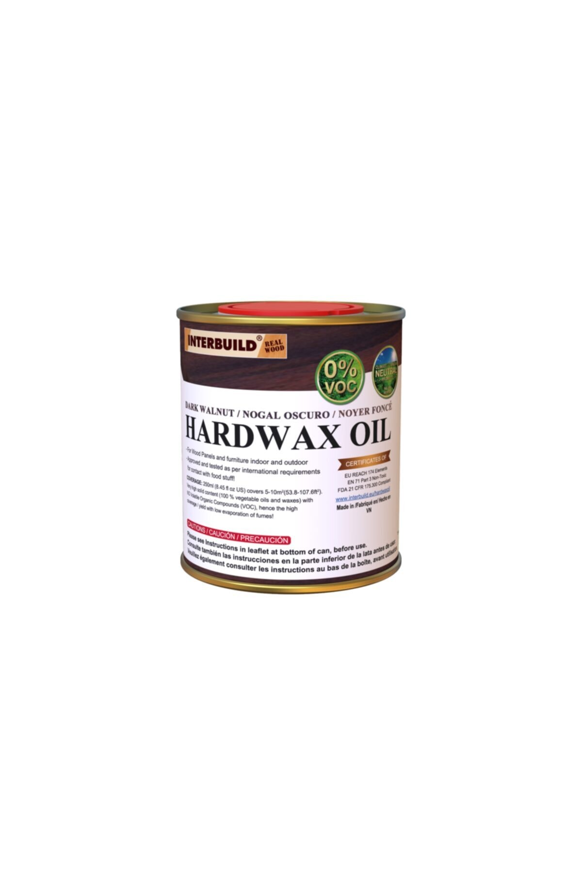 INTERBUILD REAL WOOD Interbuild Hardwax Oil (0%) Voc 250 Ml Mobilya Ve Ahşap Tezgah Yağı, Koyu Ceviz
