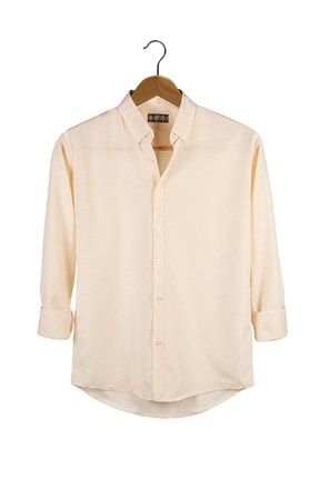 Erkek Sarı İnce Dik Çizgili Uzun Kollu Slim Fit Gömlek VAVN21Y-4300599