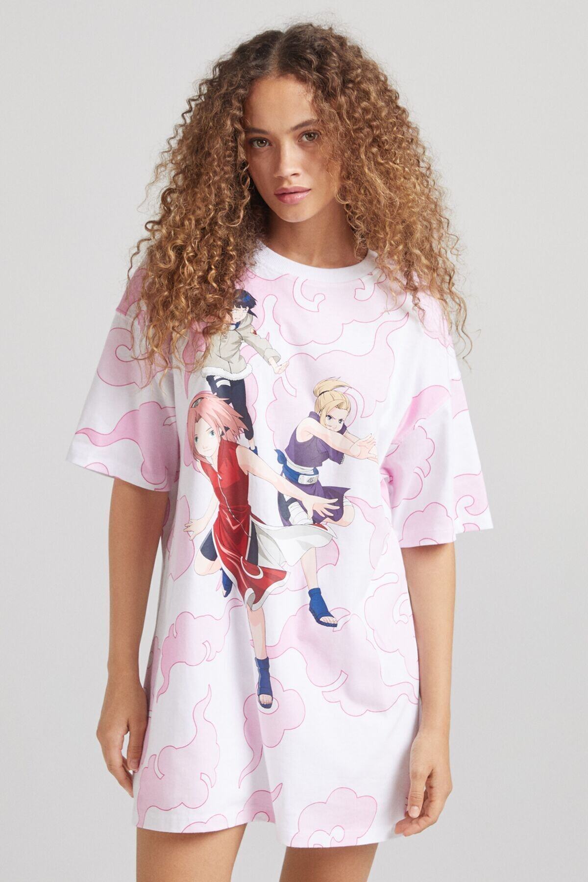 تیشرت بلند زنانه Naruto  برند برشکا Bershka سفید