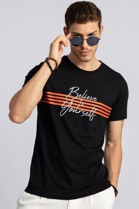 Slim Fit Dar Kesim Bisiklet Yaka Baskılı Erkek T-shirt TS210005-140