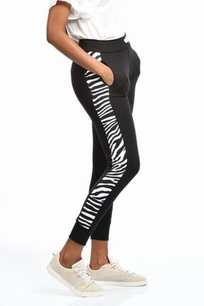 Yanları Beyaz Zebra Desenli Kadın Eşofman - Siyah - Siyah - Xl TYC00196724565