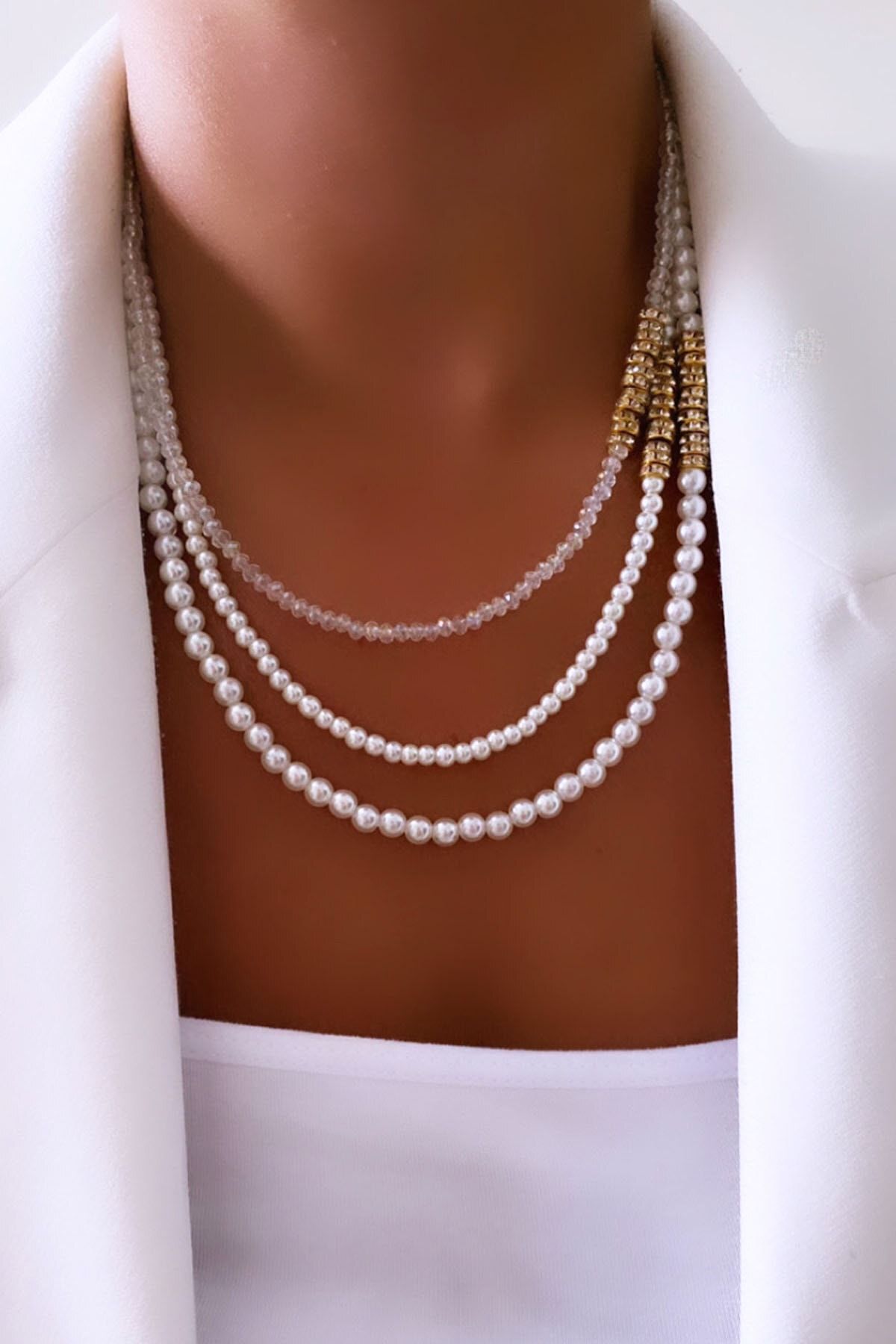 Three row hot sale pearl necklace