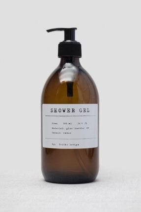 500 ml Kahverengi Amber Cam Sıvı Sabunluk Beyaz Pp Etiket Shower Gel Trch-385 TrCh-385
