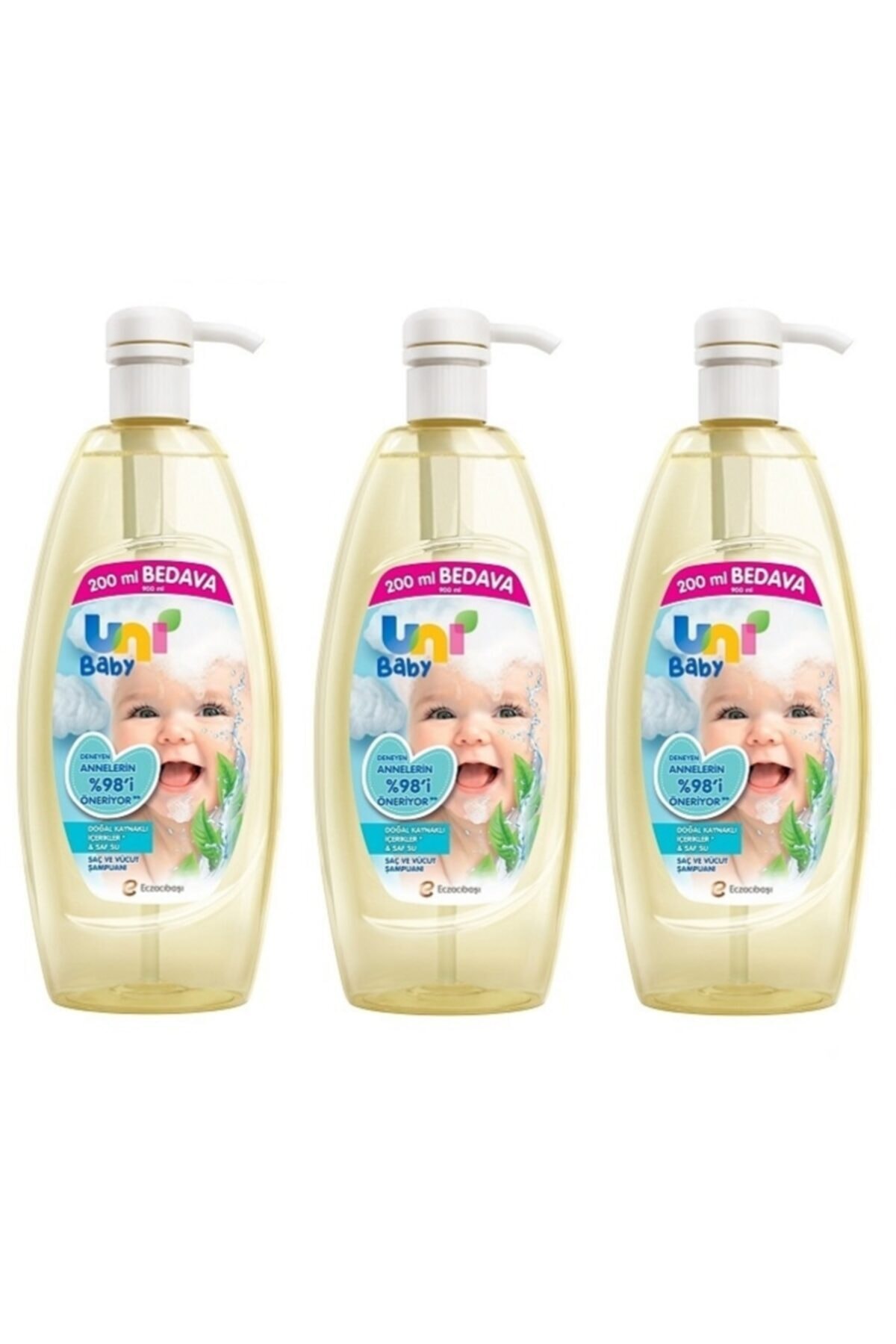 Uni Baby Yenidoğan Bebek Saç Ve Vücut Şampuanı 900 ml X 3 Adet