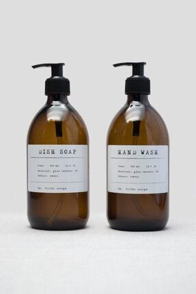 500ml Amber Kahverengi Cam Sıvı Sabunluk Pp Beyaz Etiket Dish Soap, Hand Wash (2 ADET) TrCh-537