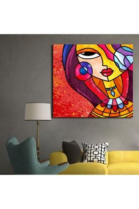Dekoratif Kanvas Tablo - Vitray Tarzı Kız Dijital Sanat Kolye Ve Küpe Takıyor Kadın 95033