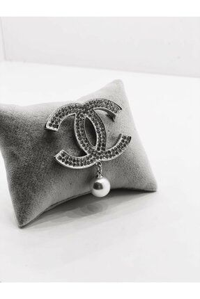 Inci Taş Ve Kristal Taşlı Tasarım Chanel Broş c5 Gümüş Kaplama