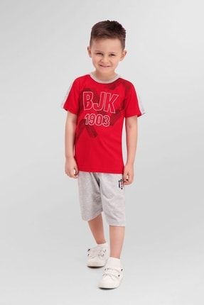 Lisanslı Kırmızı Erkek Çocuk Bermuda Takım L9977-C