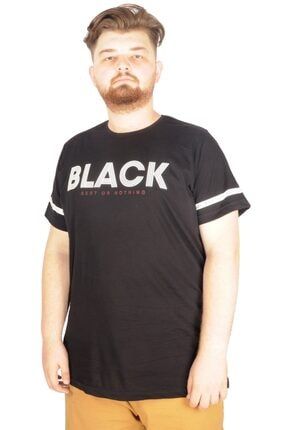 Büyük Beden Tshirt Bisiklet Yaka Black 21188 Siyah