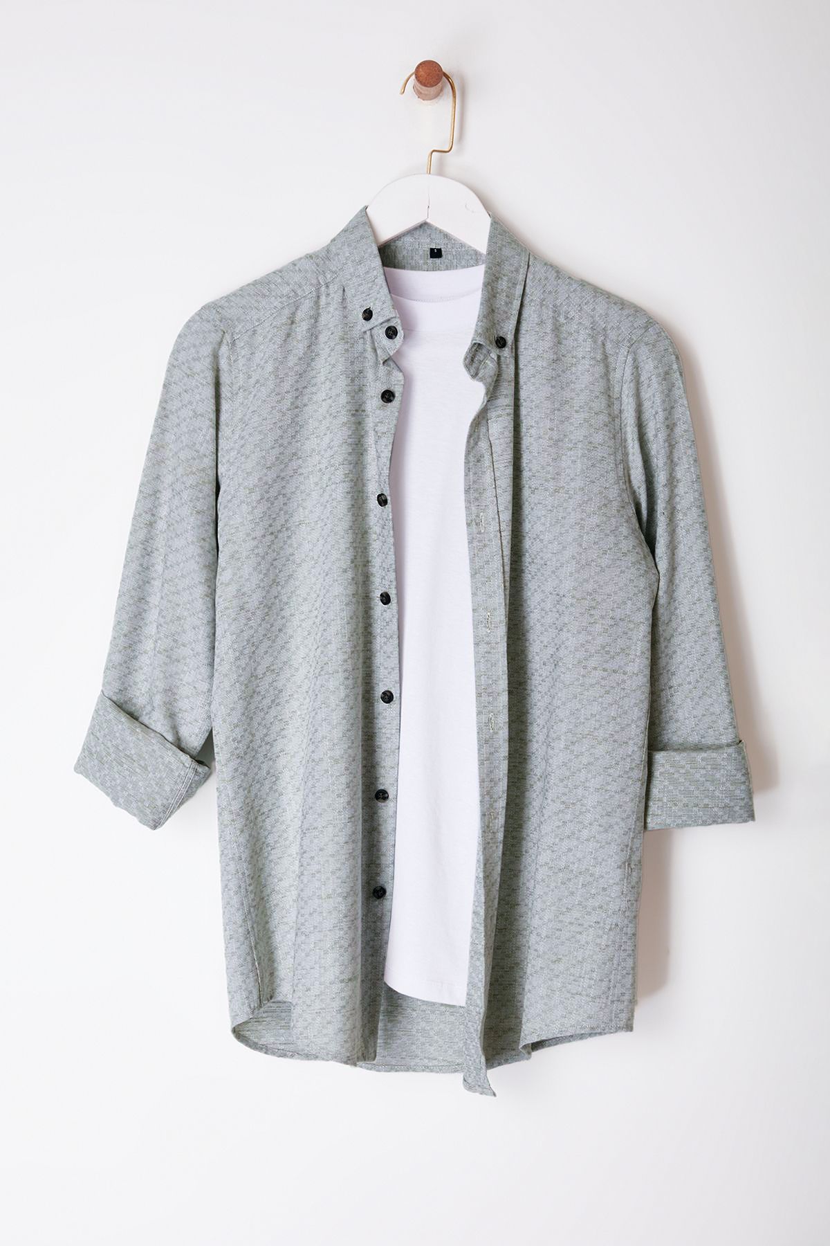 Edit by Trendyol Męska Koszula Khaki Slim Tkana - Tedaw25go00003 Mężczyzna - S