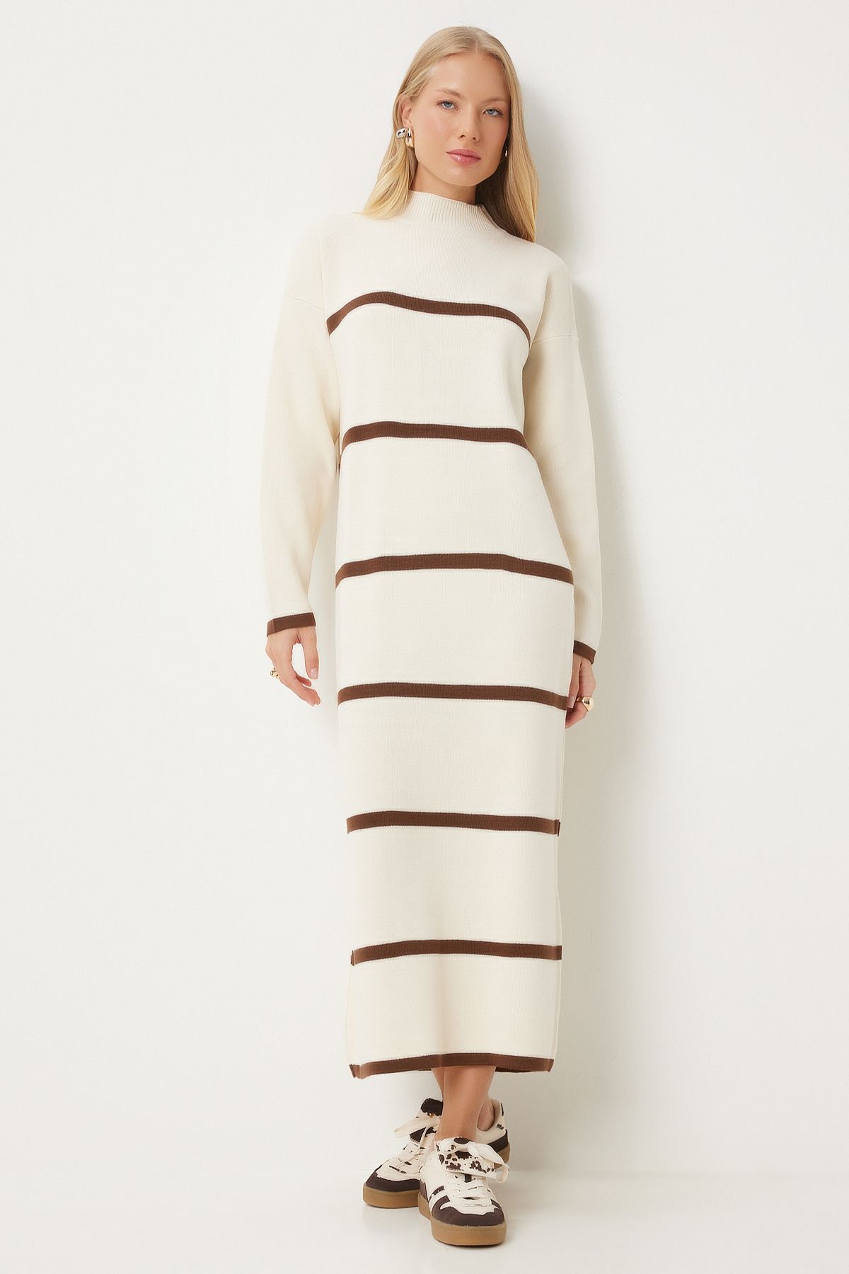 crème marron robe haute triko dd01339
