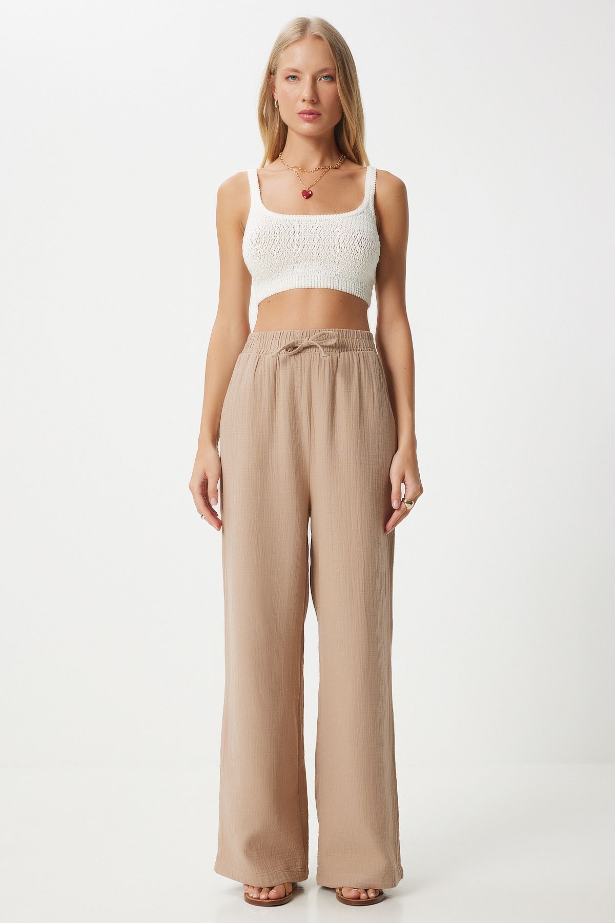 Happiness İstanbul-Musselin Biscuit Palazzo Hose – Damen MX00160 2