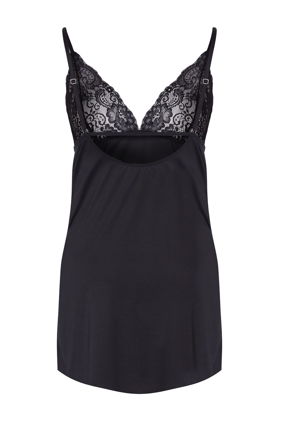 Trendyol Curve-plus Size Czarna dzianinowa koszulka typu babydoll - pasek na sznurku, wycięcie, TBBAW25DH00000 6