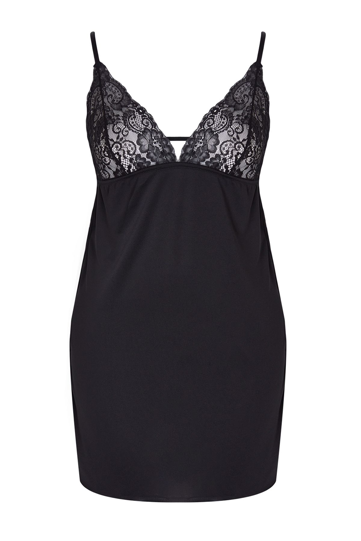Trendyol Curve-plus Size Czarna dzianinowa koszulka typu babydoll - pasek na sznurku, wycięcie, TBBAW25DH00000 2