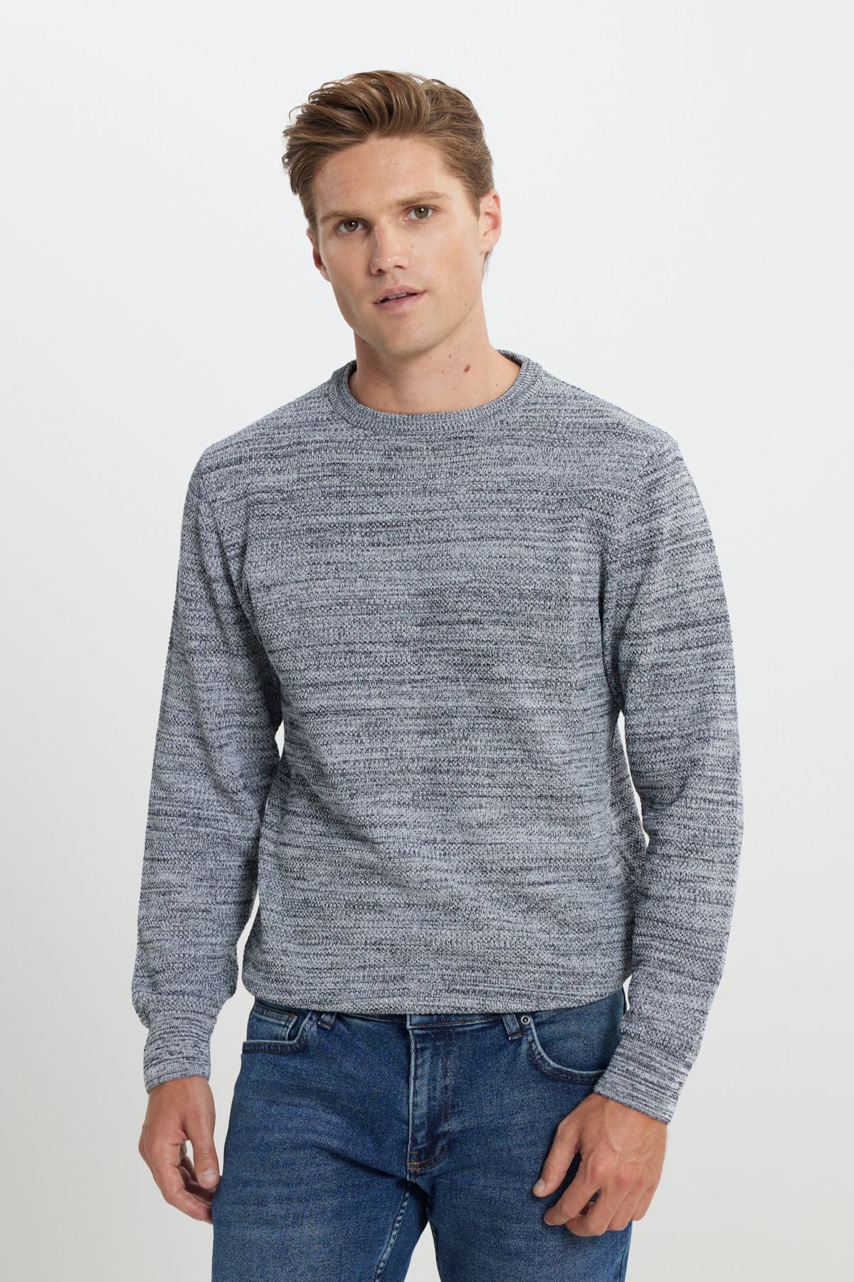 AC&Co / Altınyıldız Classics-Men's Grey-Navy Standard Fit Regular Cut Crew Neck Patterned Knitwear Sweater 3