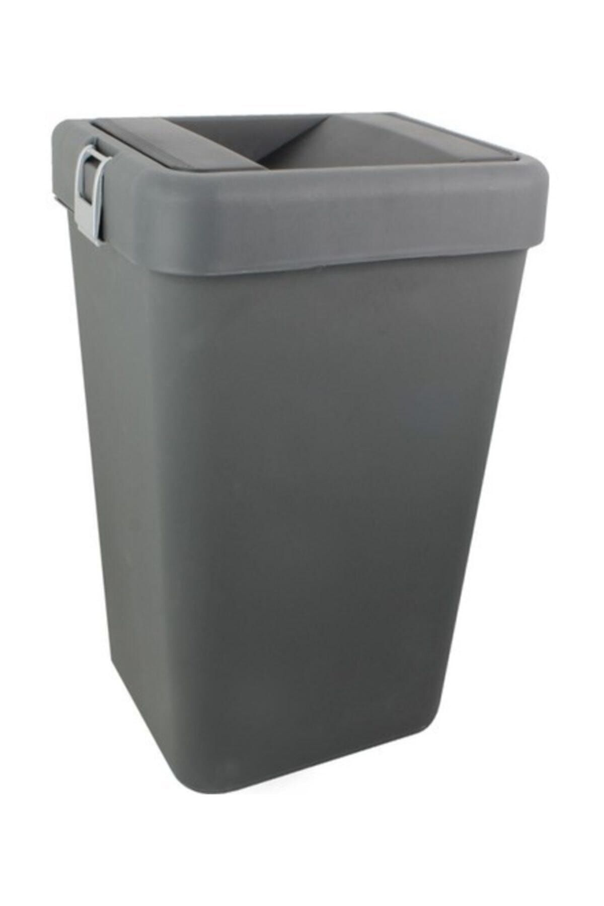 Motek Hassas Kapaklı Ofis Için Çift Gözlü Çöp Kutusu 40 Lt Siyah