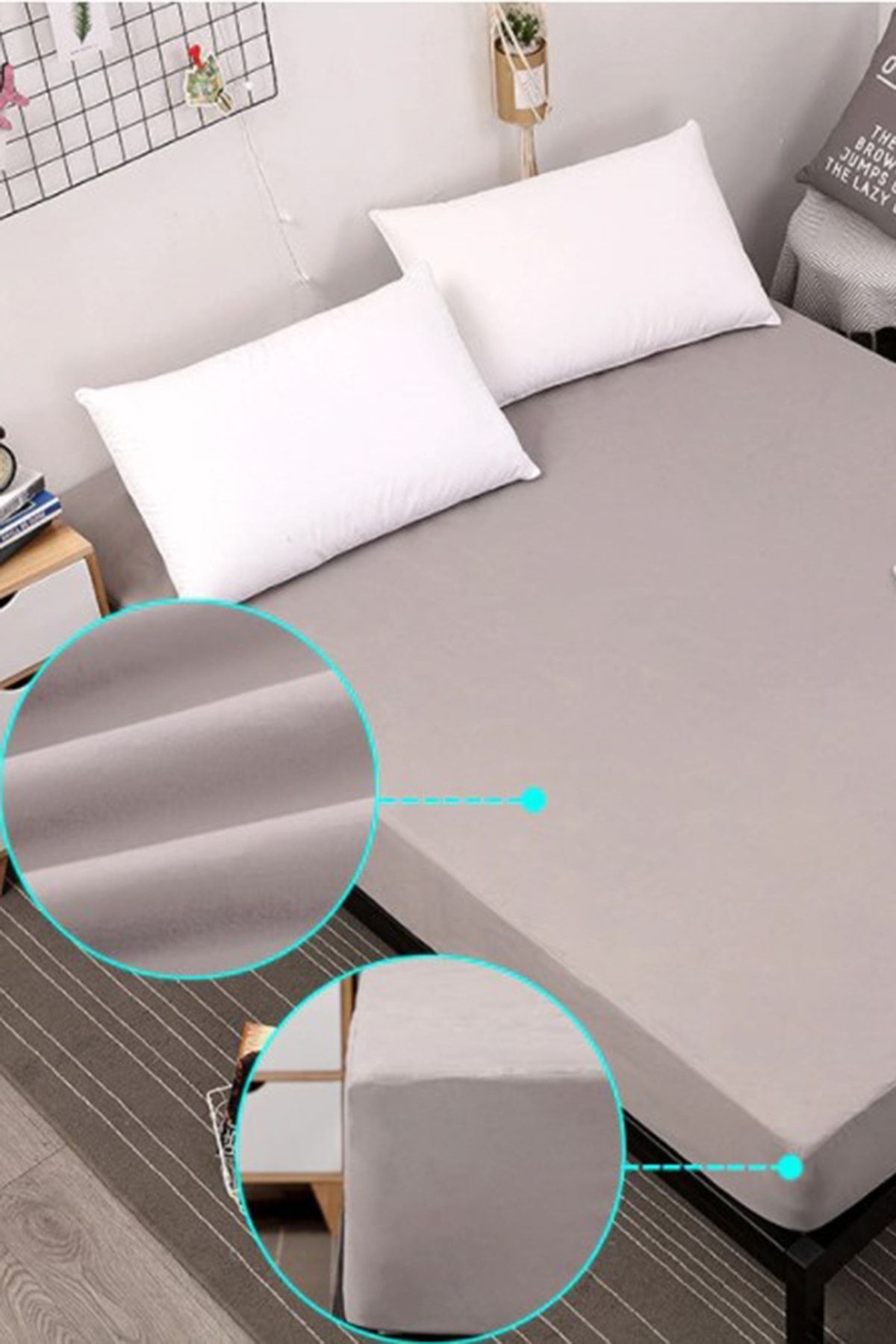 LADYNİL-180x200 Διπλό Oversize Ελαστικό Βαμβακερό Χτενό Σεντόνι Κρεβάτι 100% Βαμβάκι Μπεζ 2