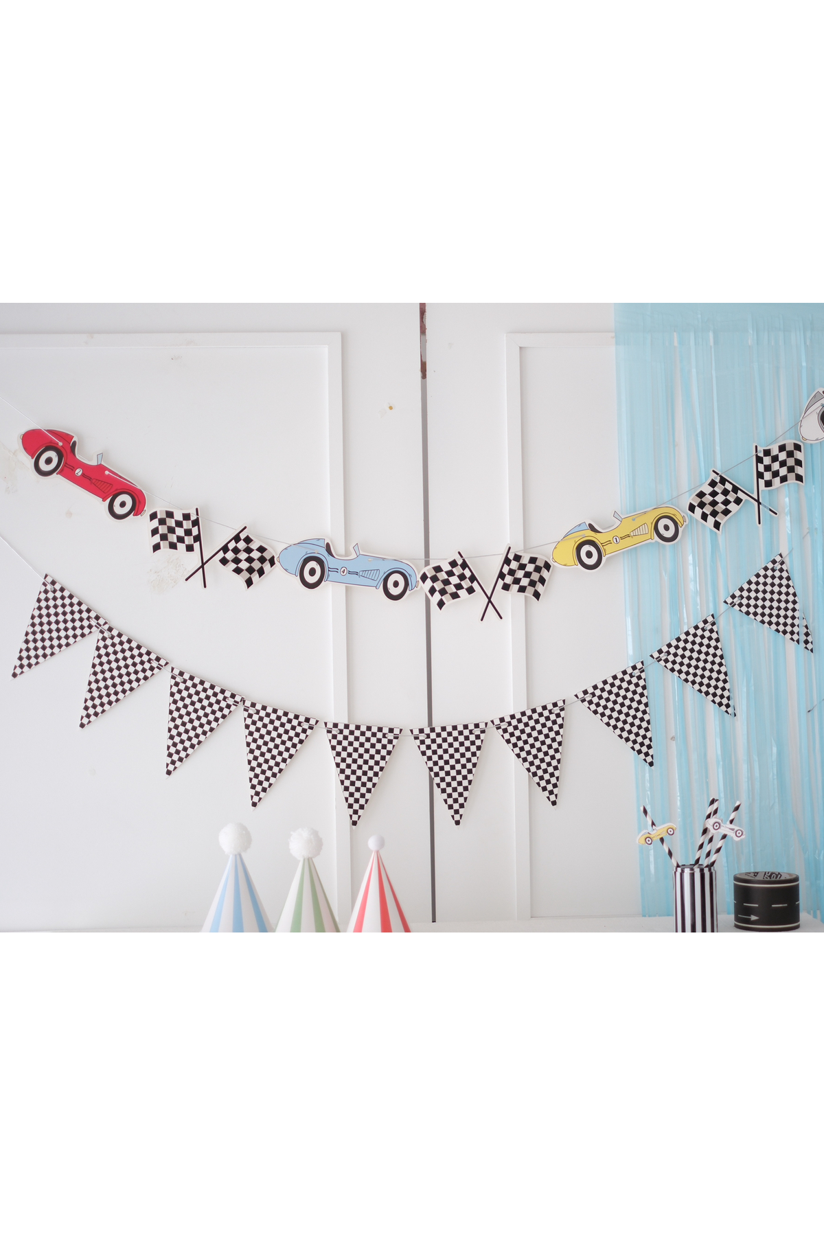 Partifabrik Yarış Arabaları Taşıt Temalı 2 Parçalı Arabalar ve Üçgen  Banner