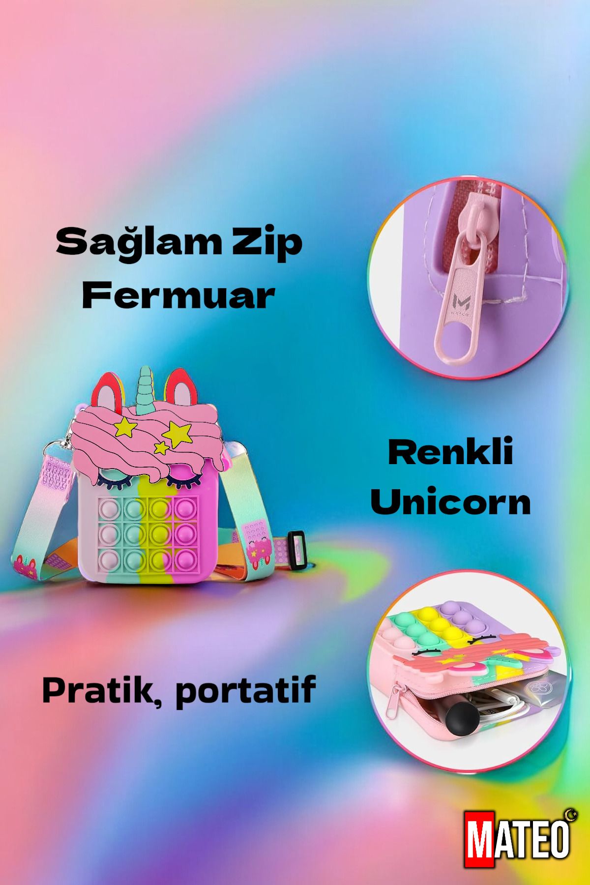 MATEO-Unicorn Pop It - Soft Silicone, Mixed Color School 3