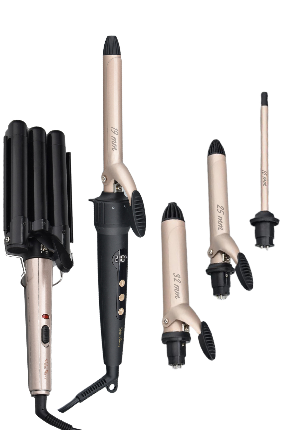 Shibowavy Saç Maşası 6 Parça 4 Başlıklı Set ( 10mm 19mm 25mm 32mm ) + Wag Maşa Hediye