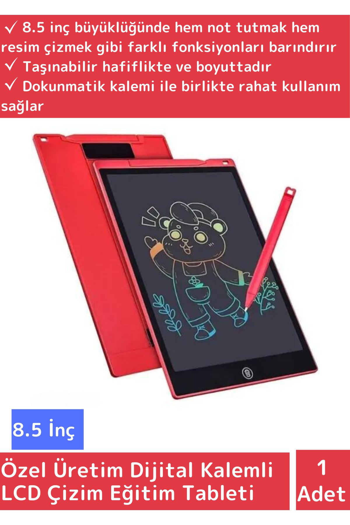 Wintoup Özel Seri Dijital Kalemli Çocuk Eğitim Tableti Grafik Ders Not Ödev Resim LCD Writing Tablet Kırmızı