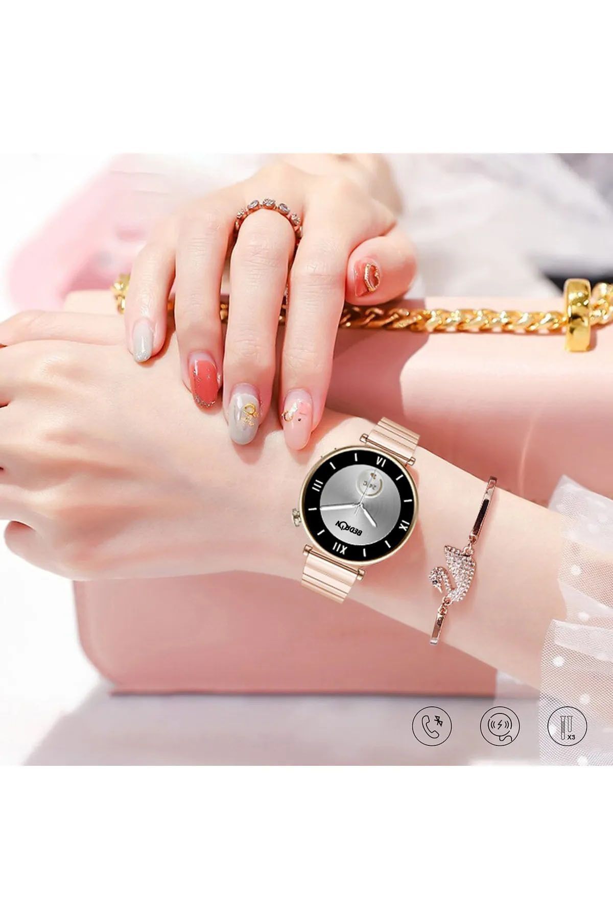 TMAX Kadın Akıllı Saat Amoled Ekran Sw43 3 Kordon ve Bileklik