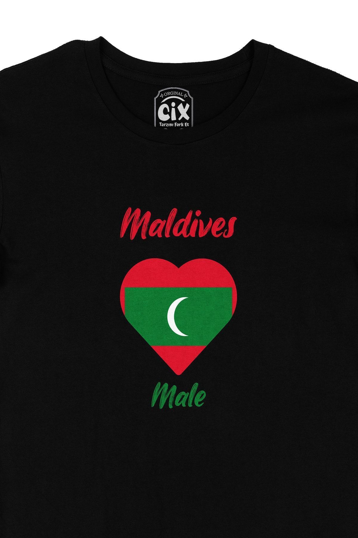 Cix-Male Maldives Flag Heart Black T-Shirt 2