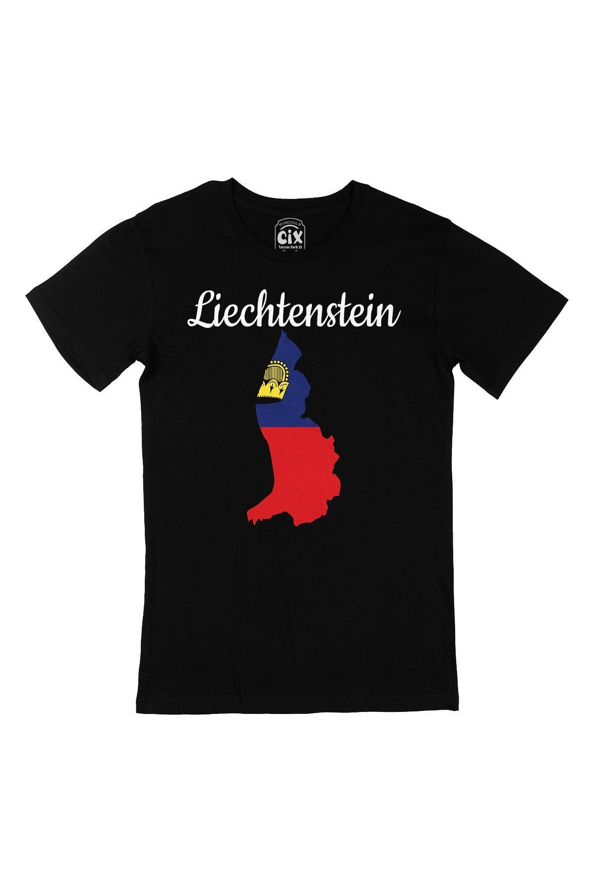 Cix-Black T-Shirt with Lihtenştayn Map and Flag 1