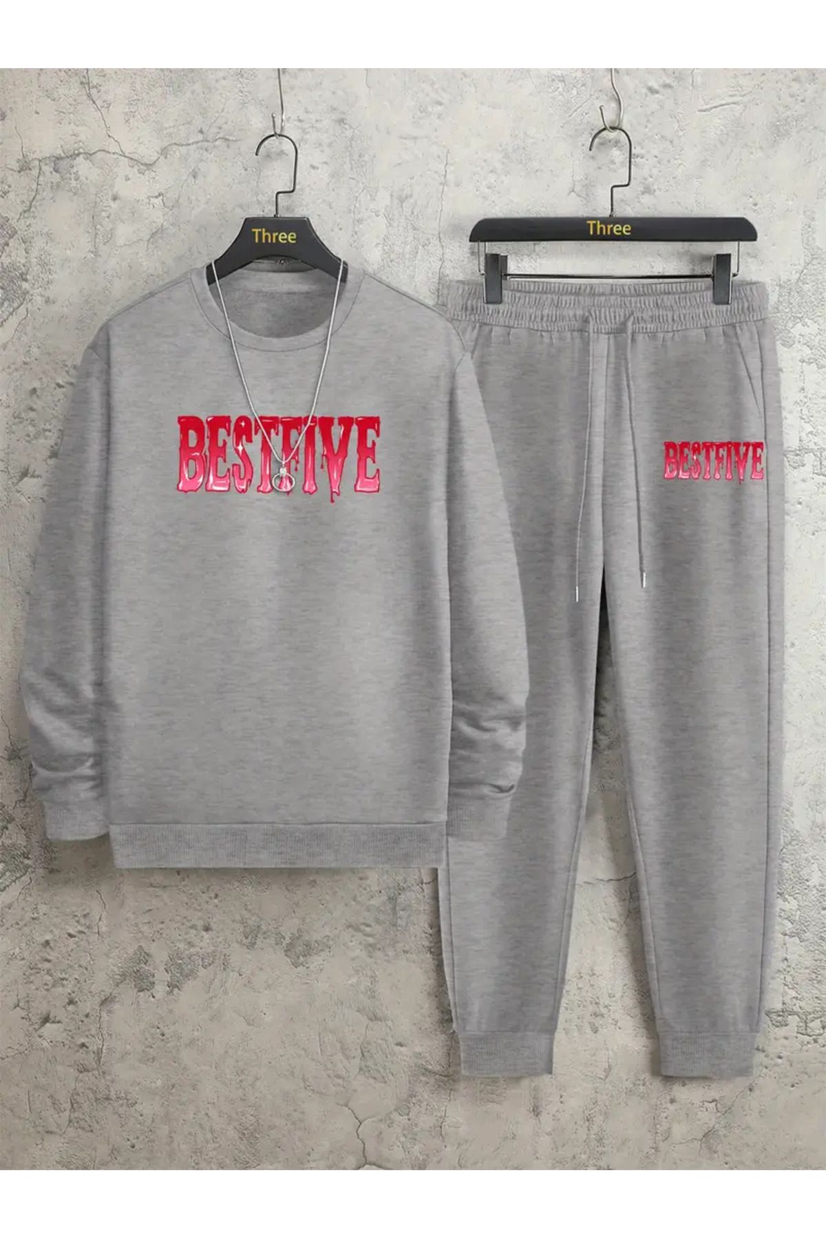 Bestfive Baskılı Bisiklet Yaka Alt Üst Takım Oversize Eşofman Takımı