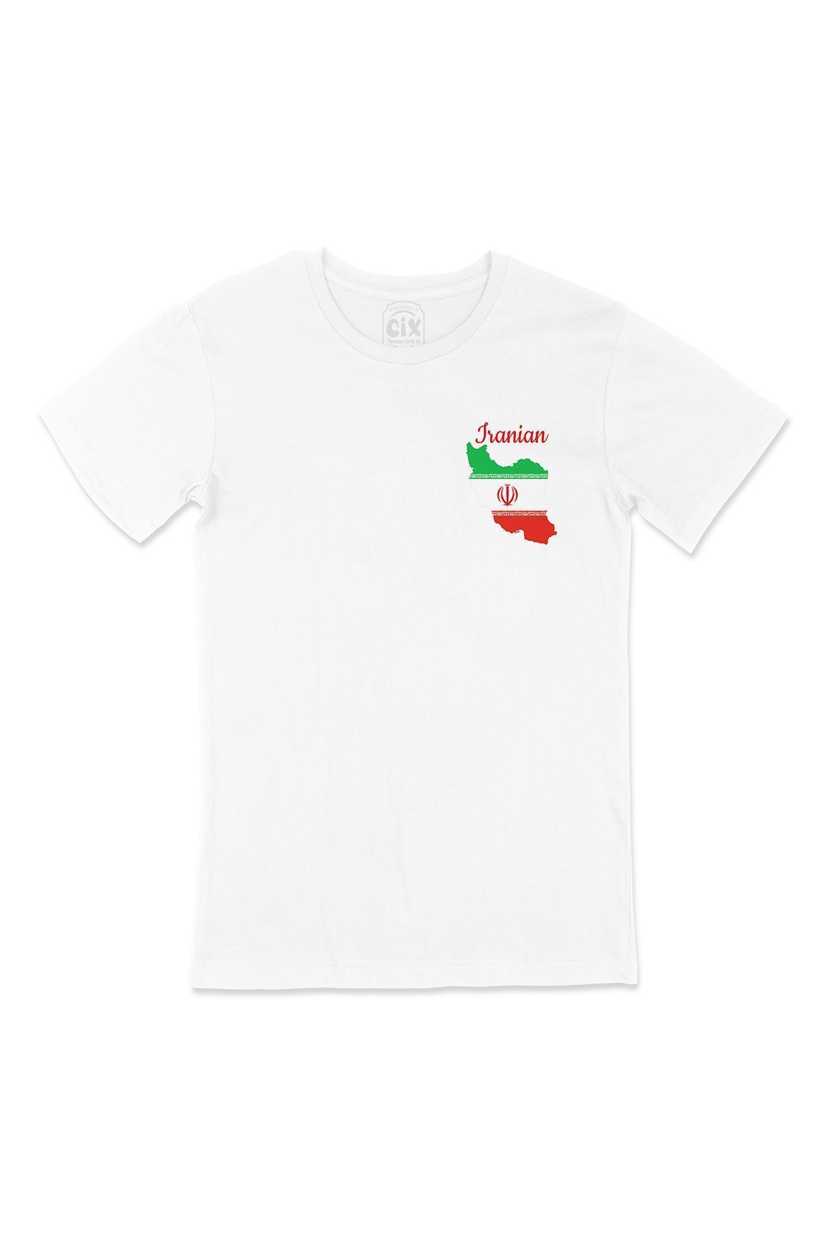 Cix Tricou Alb - Cu Hartă Iranului Și Steag, Design Logo De Buzunar Unisex - S