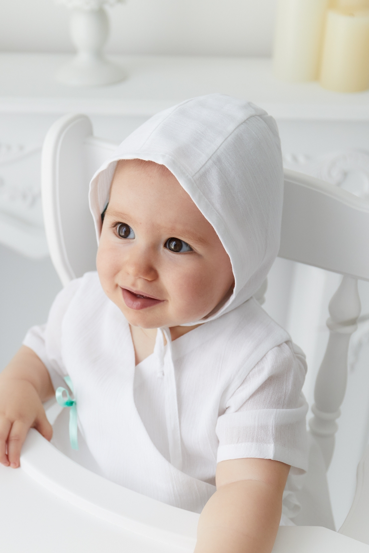 BeyzBaby Şile Bezi Bebek Beyaz Bonnet Düz Müslin Şapka fotoğrafı 2 (önizleme)