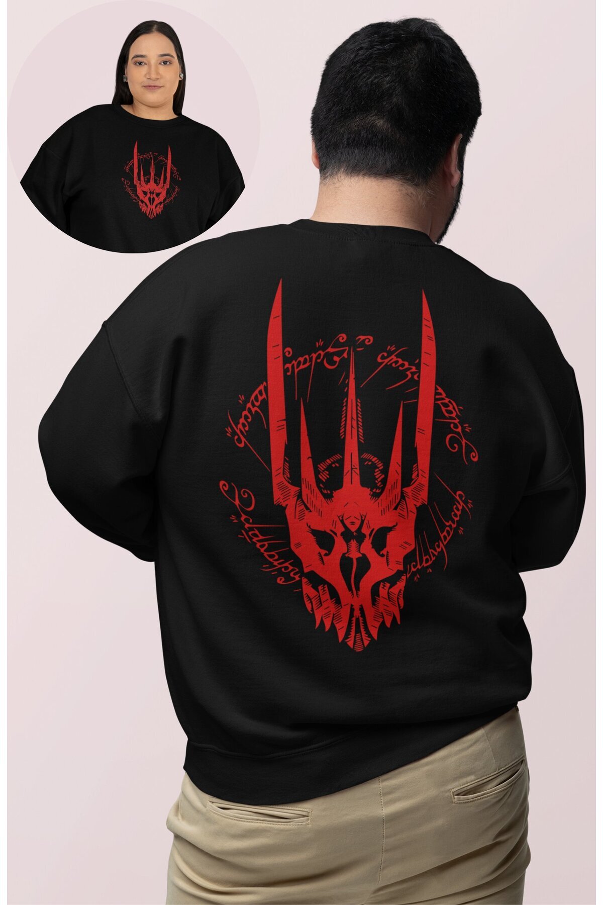 Fuddy Moda Hanorac Unisex Fără Glugă - Imprimat Pe Spate Lord Of The Rings, Imprimat Supradimensionat Lord Of The Rings Unisex - 3XL