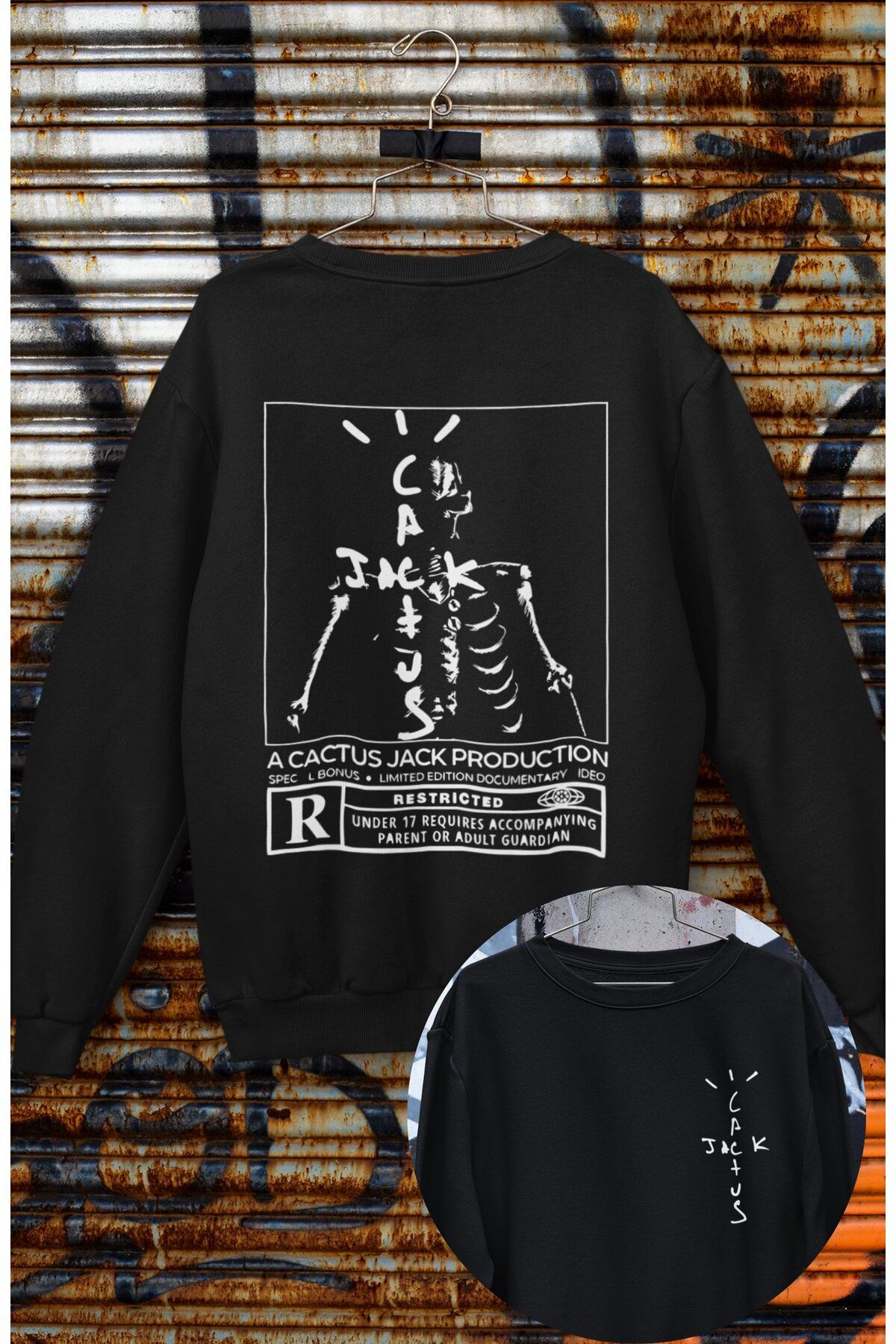 Fuddy Moda Unisex Jack Cactus S rt Bask l Kapu onsuz Sweatshirt Oversize Rapper Travis Scott Bask l Sweat Fiyat Yorumlar Trendyol