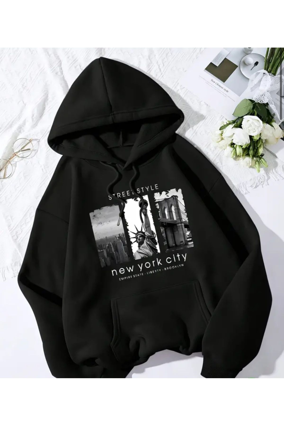 Vantage Unisex Street Style Newyork Bask l Oversize Kap onlu Sweatshirt Hoodie Fiyat Yorumlar Trendyol