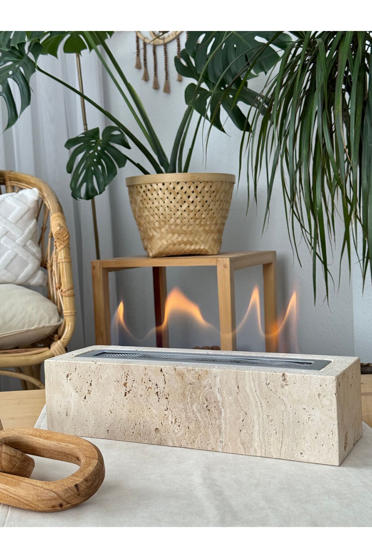 woodenatelier Masa Üstü Şömine - Bioethanol Şömine - Masaüstü Şömine - Ateş Çukuru - Traverten