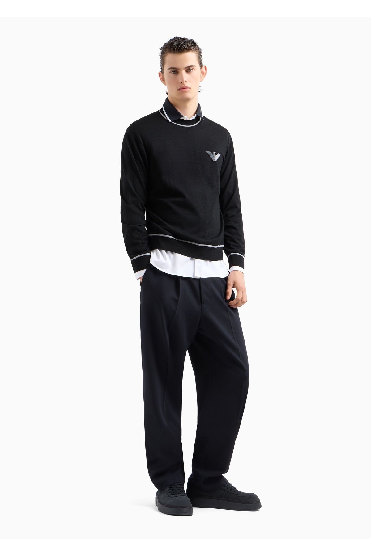 Emporio Armani-قميص أبيض - شعار العلامة التجارية للرجال، أزرار، ياقة القميص، كم طويل 6D1CM1 1K6DZ-0101 3
