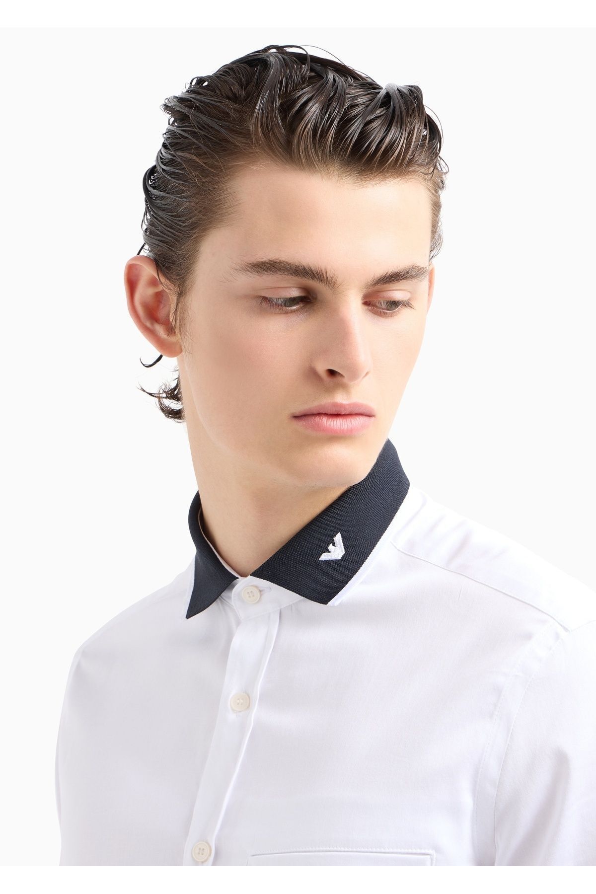 Emporio Armani-قميص أبيض - شعار العلامة التجارية للرجال، أزرار، ياقة القميص، كم طويل 6D1CM1 1K6DZ-0101 5