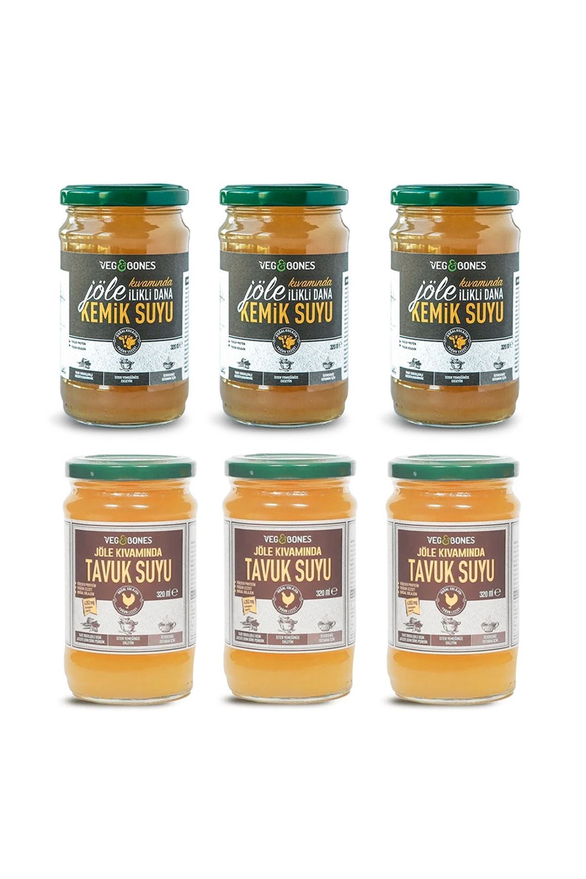 Veg&Bones 320 Ml Jöle Ilikli Dana Kemik-jöle Ilikli Tavuk Suyu 3+3