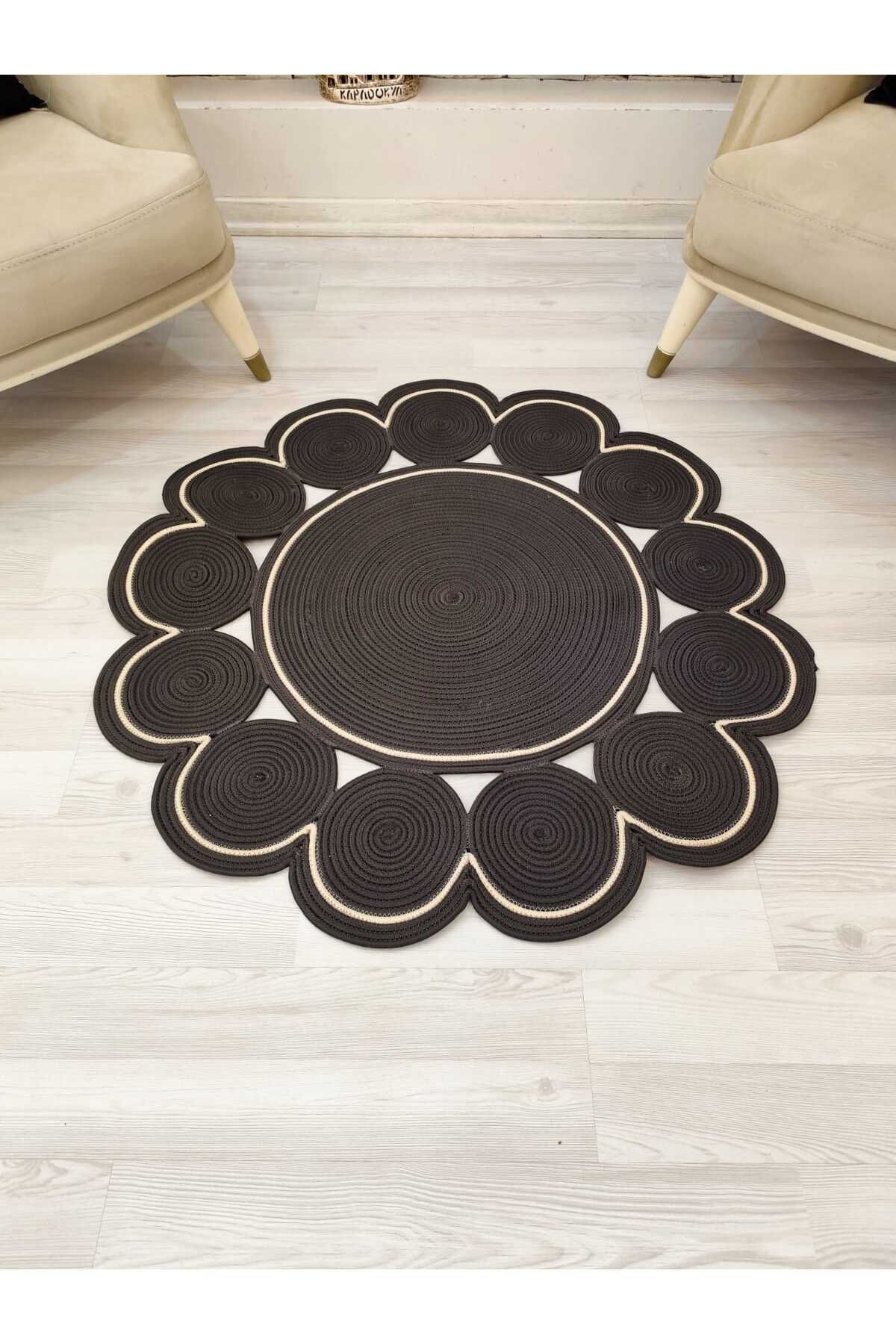 jute Wicker Look Patterned Modern Handmade Circle Carpet Rug