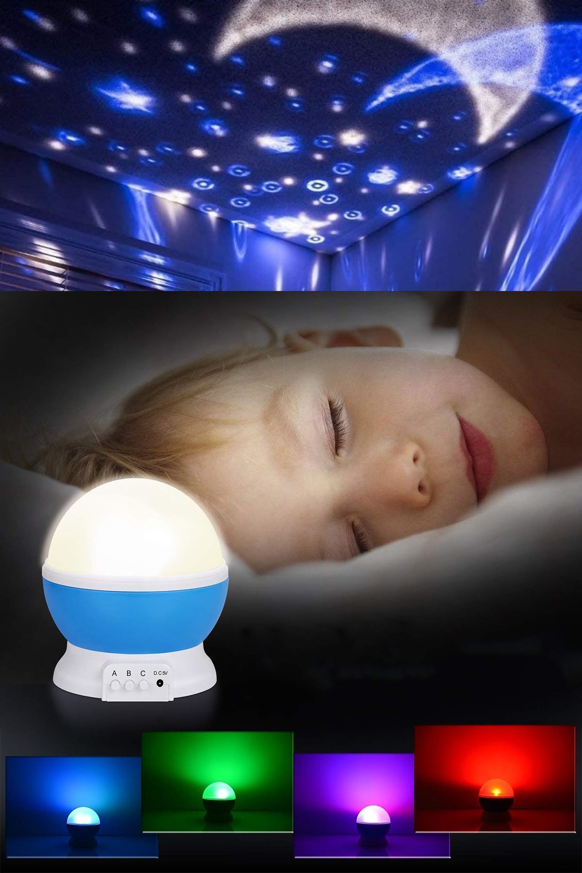 Efege Gökyüzü Yıldız Projeksiyon Masa Lambası Pilli Renkli Led Yıldızlı Tavan Işık Yansıtma Gece Lambası fotoğrafı 7 (önizleme)