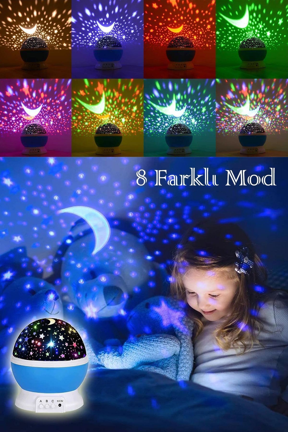 Efege Gökyüzü Yıldız Projeksiyon Masa Lambası Pilli Renkli Led Yıldızlı Tavan Işık Yansıtma Gece Lambası fotoğrafı 3 (önizleme)