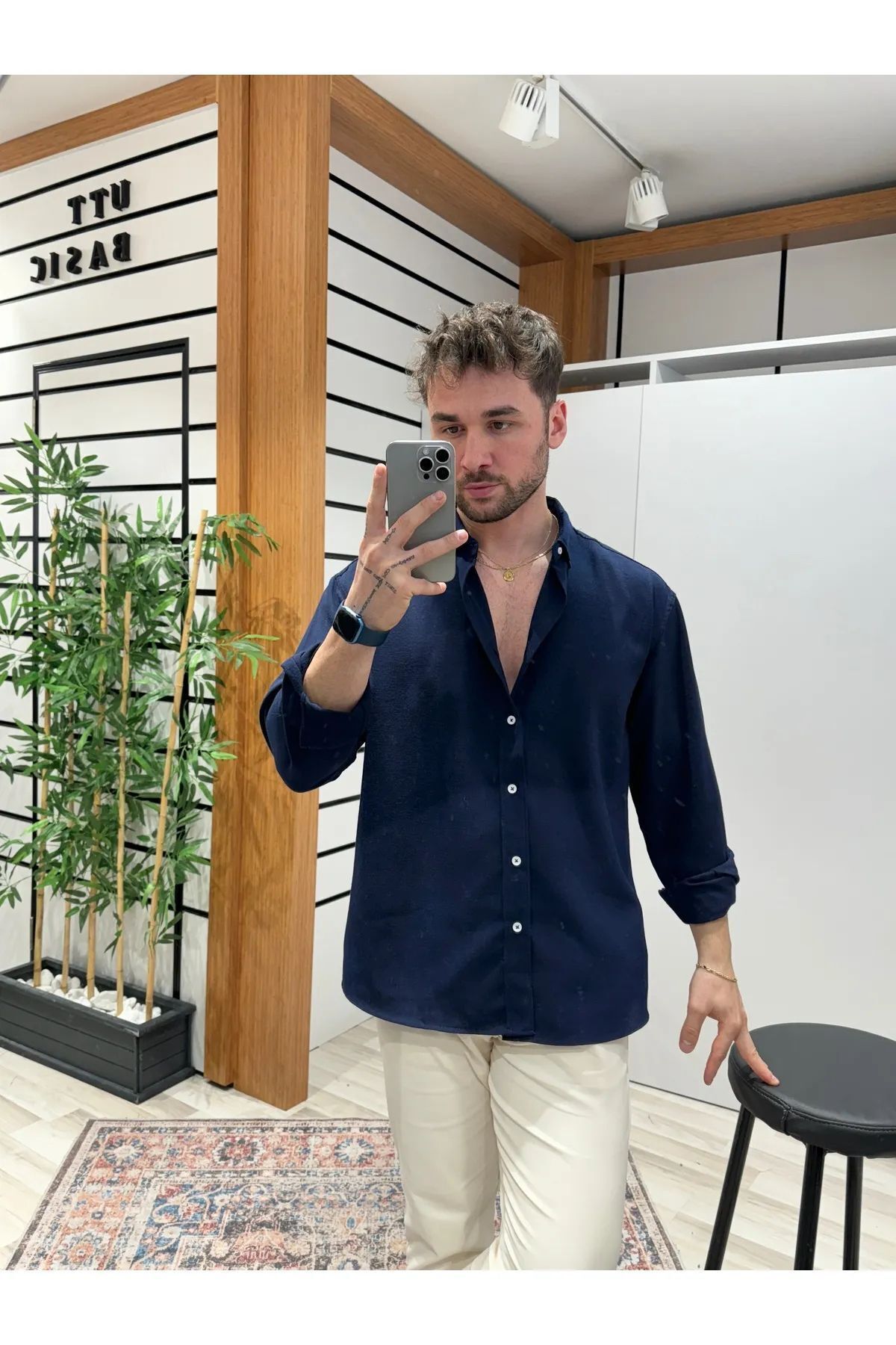 پیراهن مردانه آبی سرمه ای UTTBASİC | TYBUTT483160406227 اورجینال - تصویر 3