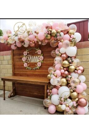 Öztürkpartievi 115 Adet Makaron Pembe Beyaz Gold Rosegold Krom Balon Zinciri