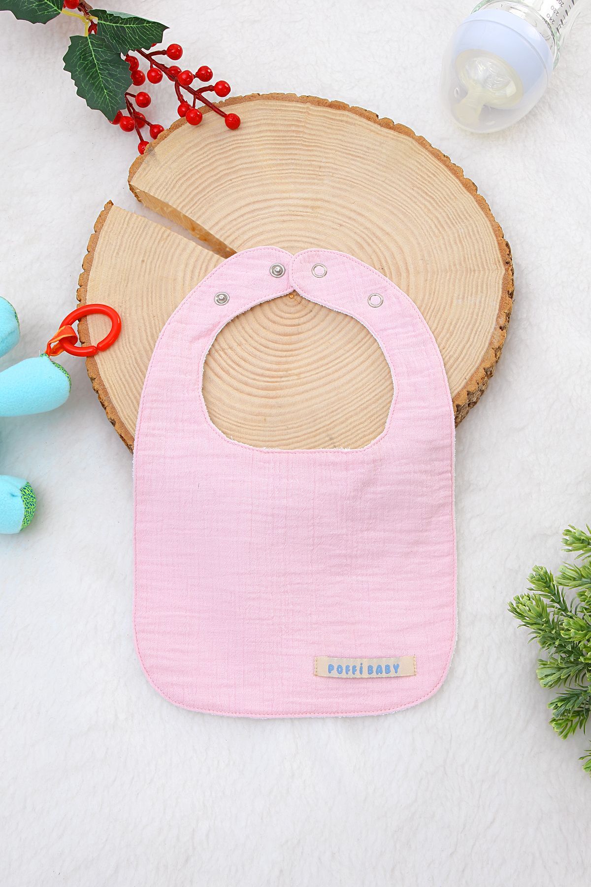 poffibaby Sıvı Geçirmez Çift Kat Müslin U Tipi Mama Ve Salya Önlüğü, %100 Pamuk Alezli Oeko-tex Sertifikalı