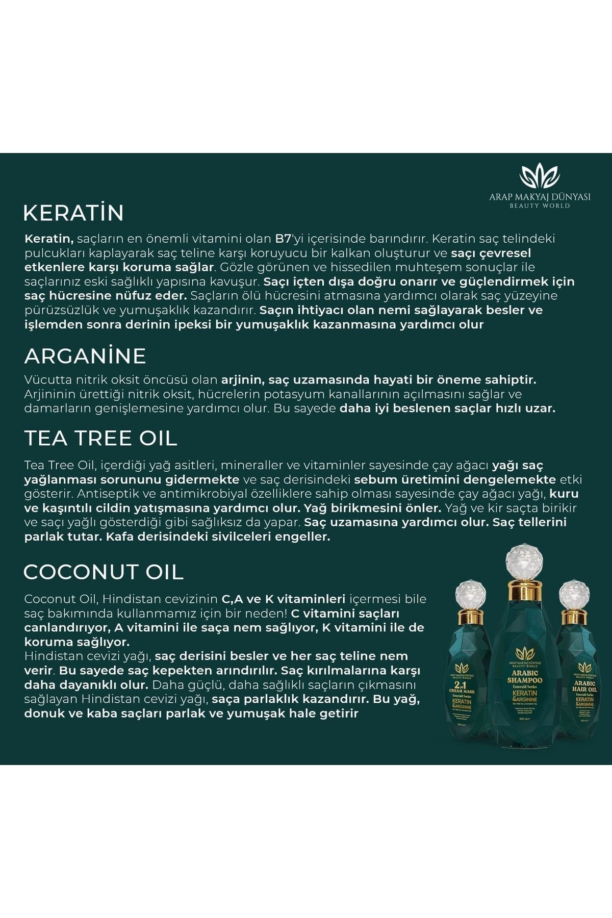 3'lü Set Arap Yağı 250ml & Şampuanı 500ml & Saç Maskesi Ve Kremi 250ml — Emerald3RBA — تصویر 8 از 8