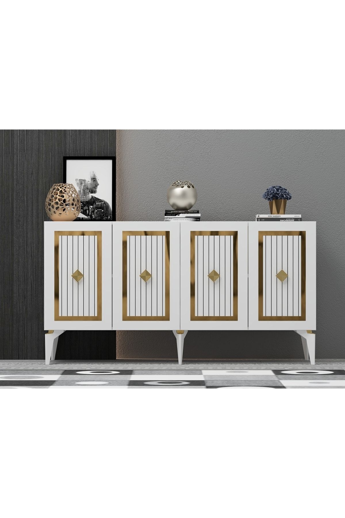 cantek dizayn 150 Cm Nora Konsol Beyaz-altın