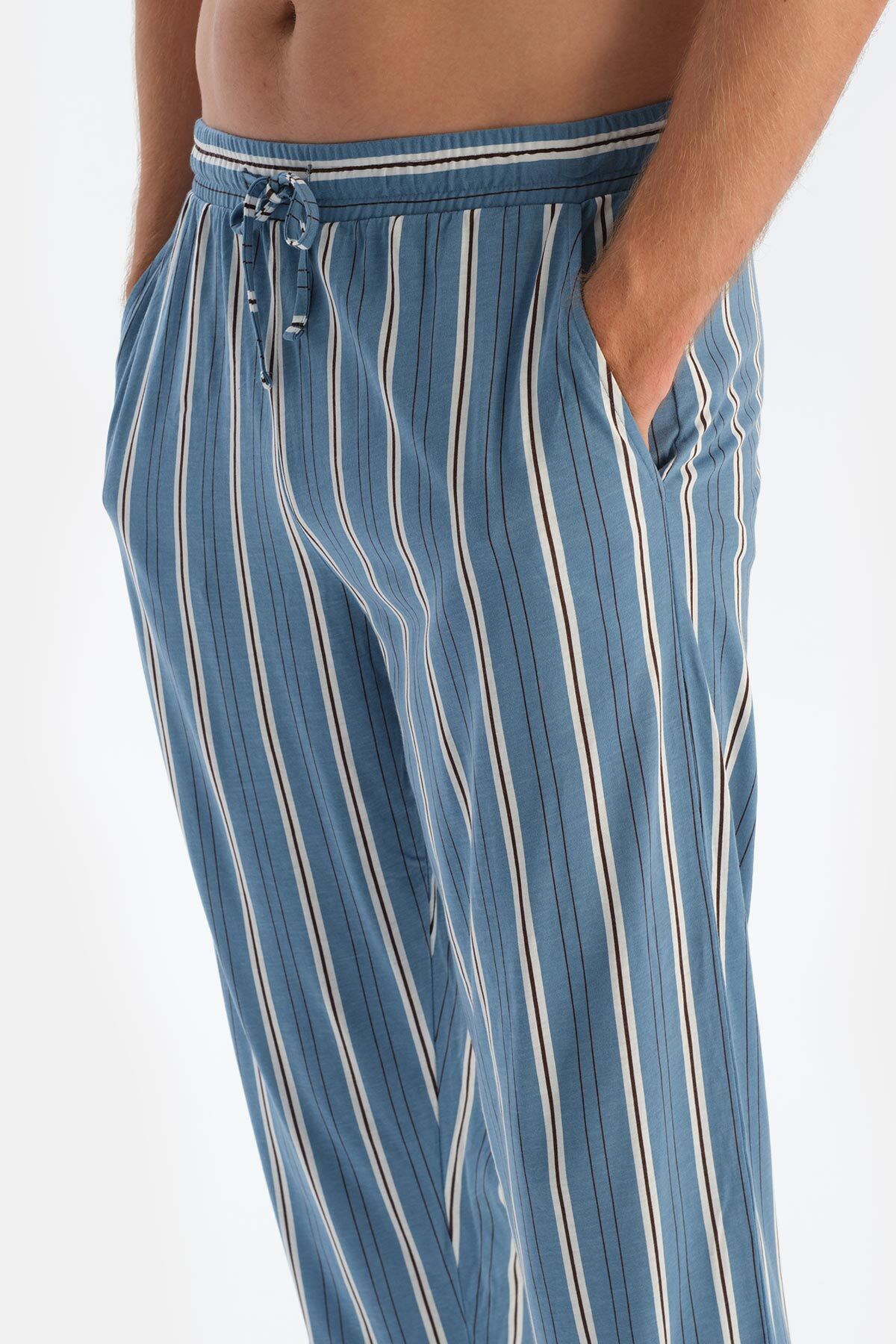 Dagi-Blaues Langarm-T-Shirt- und Hosen-Pyjama-Set – Rundhalsausschnitt 6