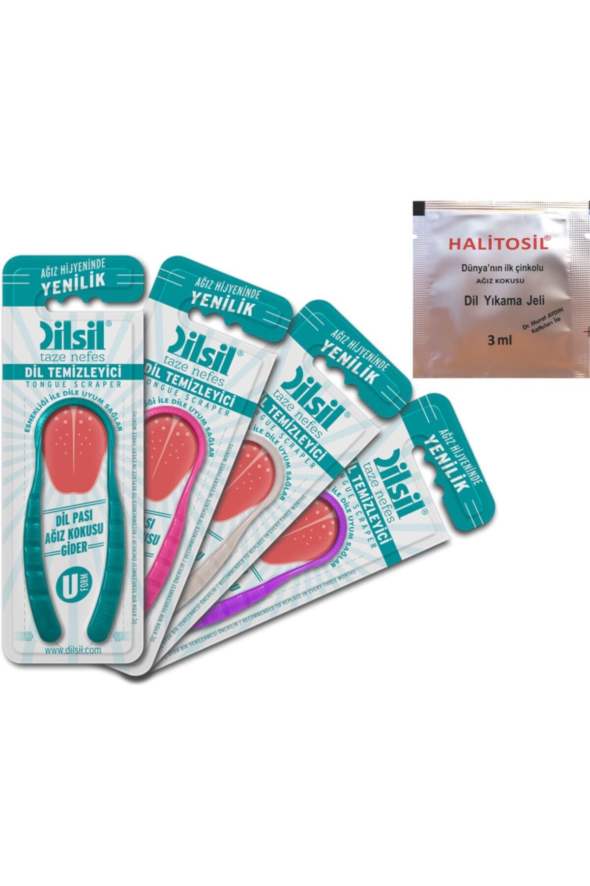 Dilsil Dil Temizleyici Sıyırıcı Kaşık (4LÜ PAKET) Halitosil Ağız Kokusu Giderici Dil Jeli (3 ML) - Fiyatı, Yorumları