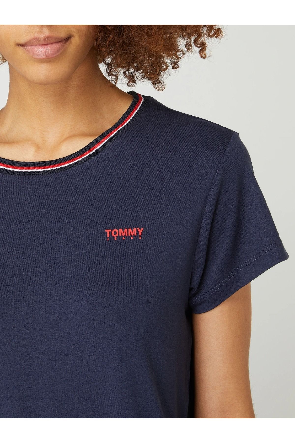 Tommy Hilfiger Logo Bask l bluz T Sh rt Kad n Giyim